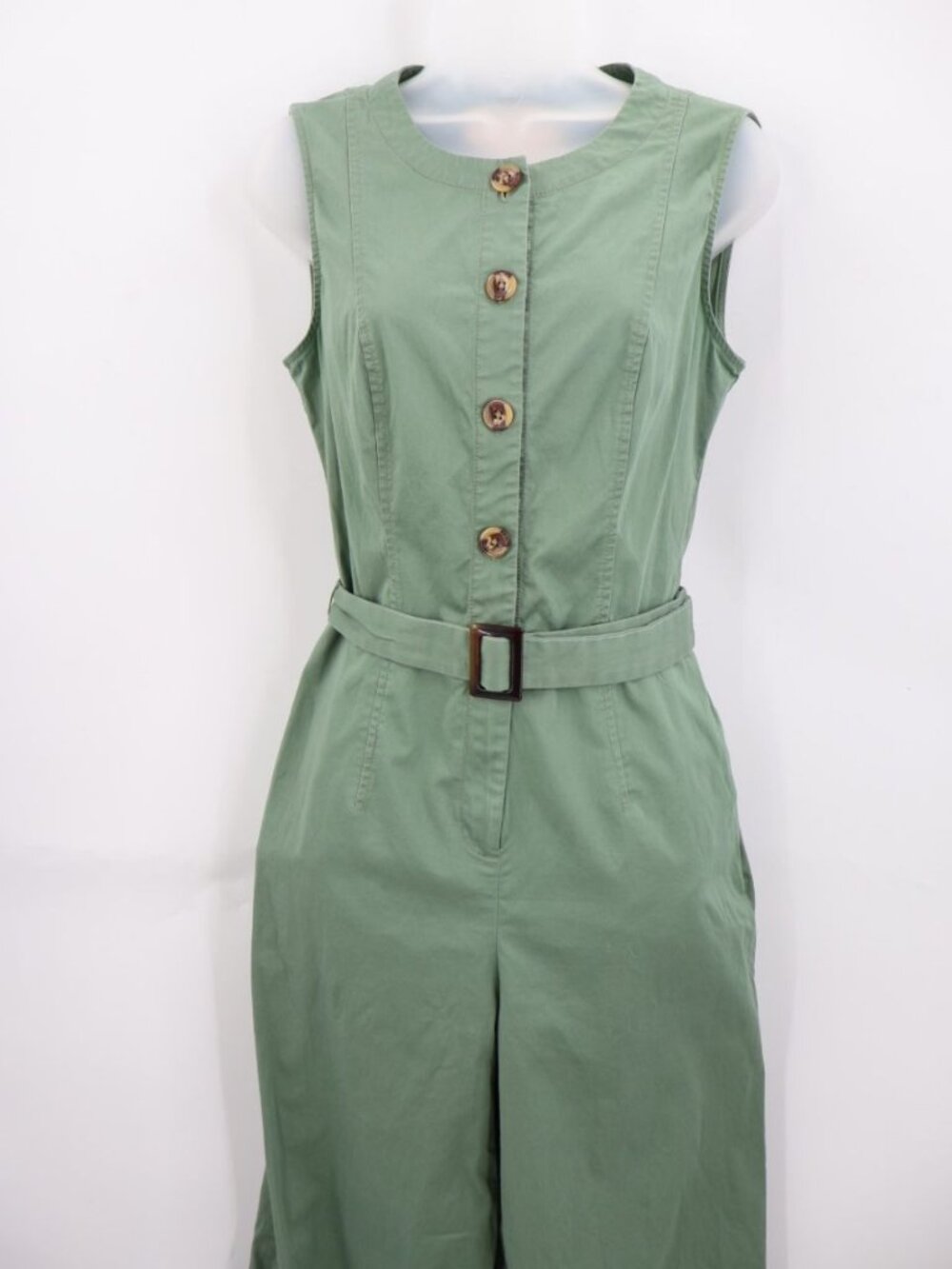 Gal Meets Glam Leonie Green Sleeveless Belted Crop Wide Leg Jumpsuit Button Sz 6 - Picture 4 of 15